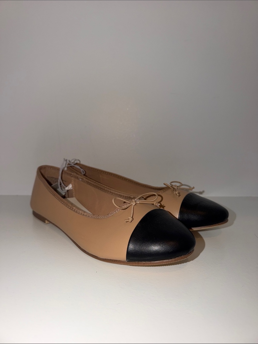 a new day Two-Tone Cap-Toe Ballet Flats in Tan and Black